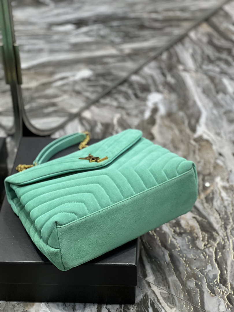 YSL 574946 Saint Laurent Loulou Medium Bag Y-Quilted Leather Green