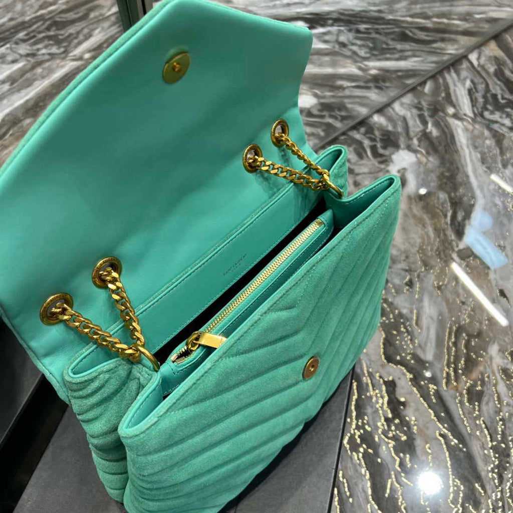 YSL 574946 Saint Laurent Loulou Medium Bag Y-Quilted Leather Green