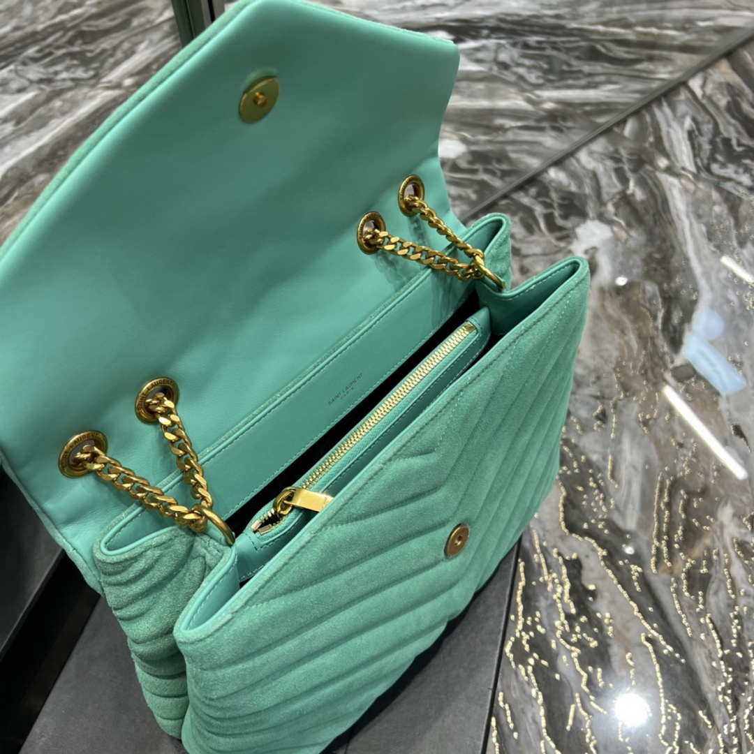 YSL 574946 Saint Laurent Loulou Medium Bag Y-Quilted Leather Green