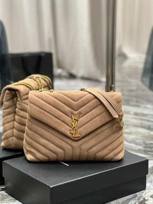 YSL 574946 Saint Laurent Loulou Medium Bag Y-Quilted Leather Light Brown - Default Title - View 1