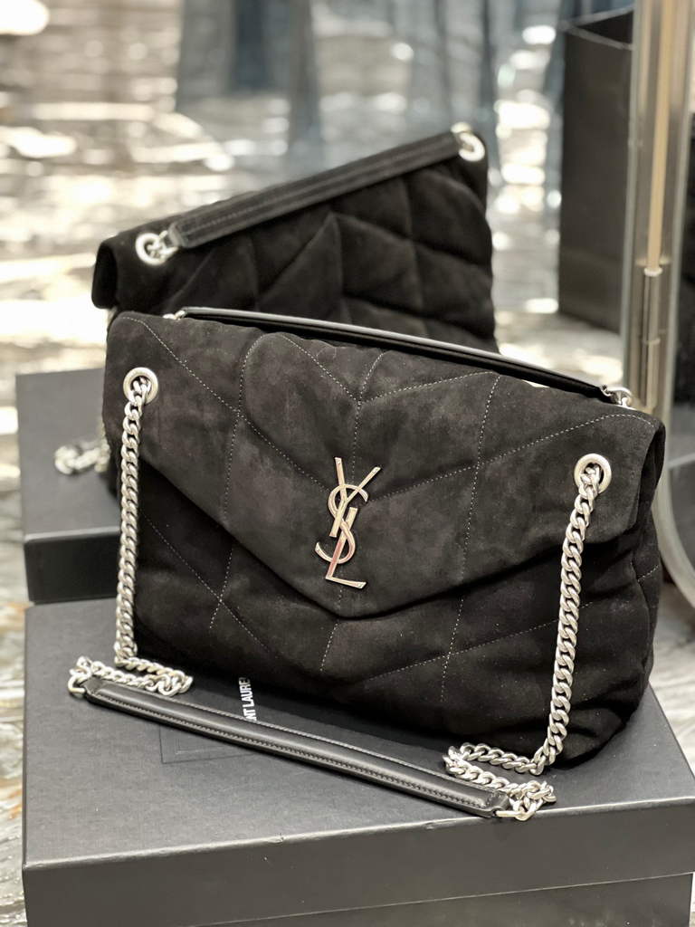 YSL 577475 Saint Laurent Puffer Medium Bag In Quilted Lambskin Leather Black