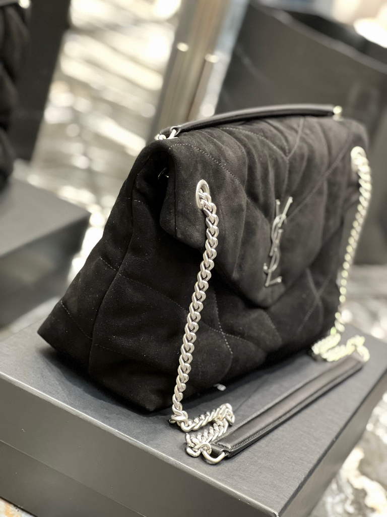 YSL 577475 Saint Laurent Puffer Medium Bag In Quilted Lambskin Leather Black