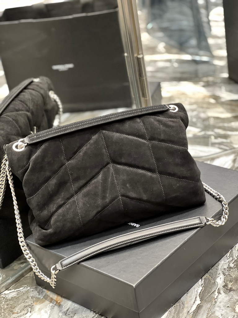 YSL 577475 Saint Laurent Puffer Medium Bag In Quilted Lambskin Leather Black