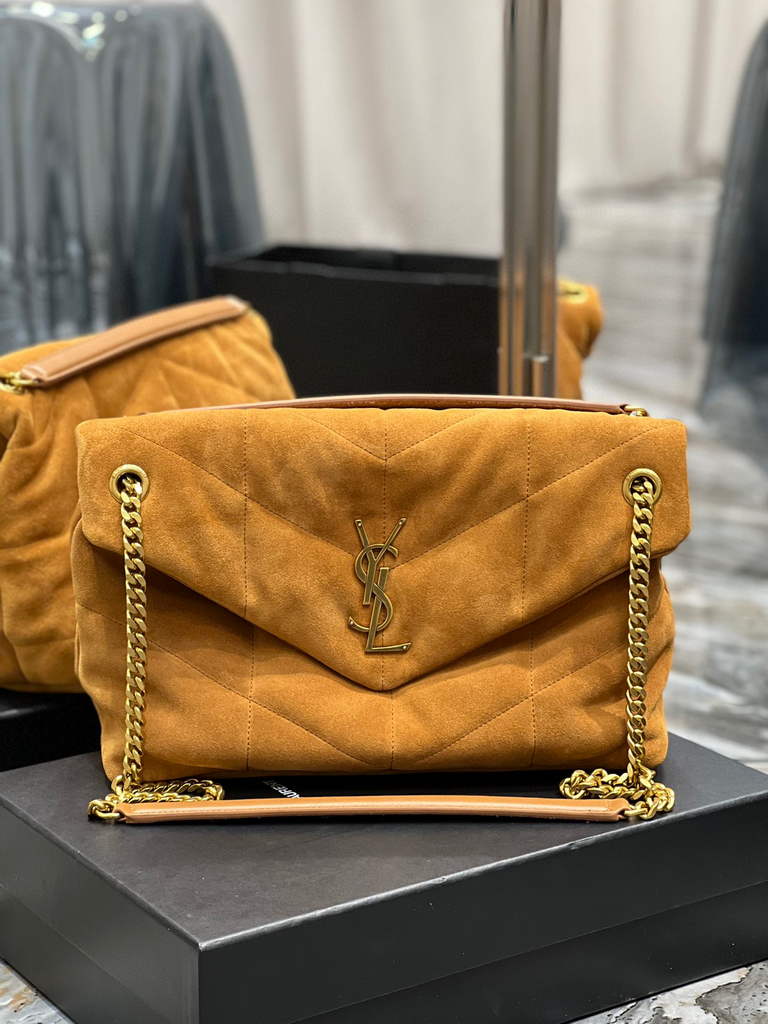 YSL 577475 Saint Laurent Puffer Medium Bag In Quilted Lambskin Leather Brown - Default Title - View 1