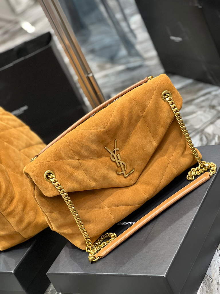YSL 577475 Saint Laurent Puffer Medium Bag In Quilted Lambskin Leather Brown
