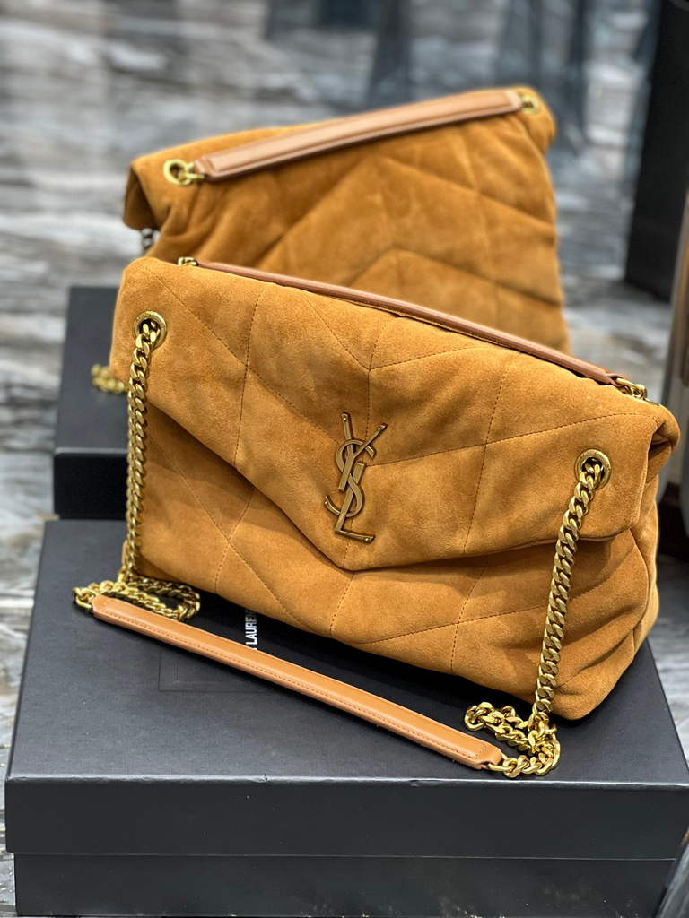 YSL 577475 Saint Laurent Puffer Medium Bag In Quilted Lambskin Leather Brown
