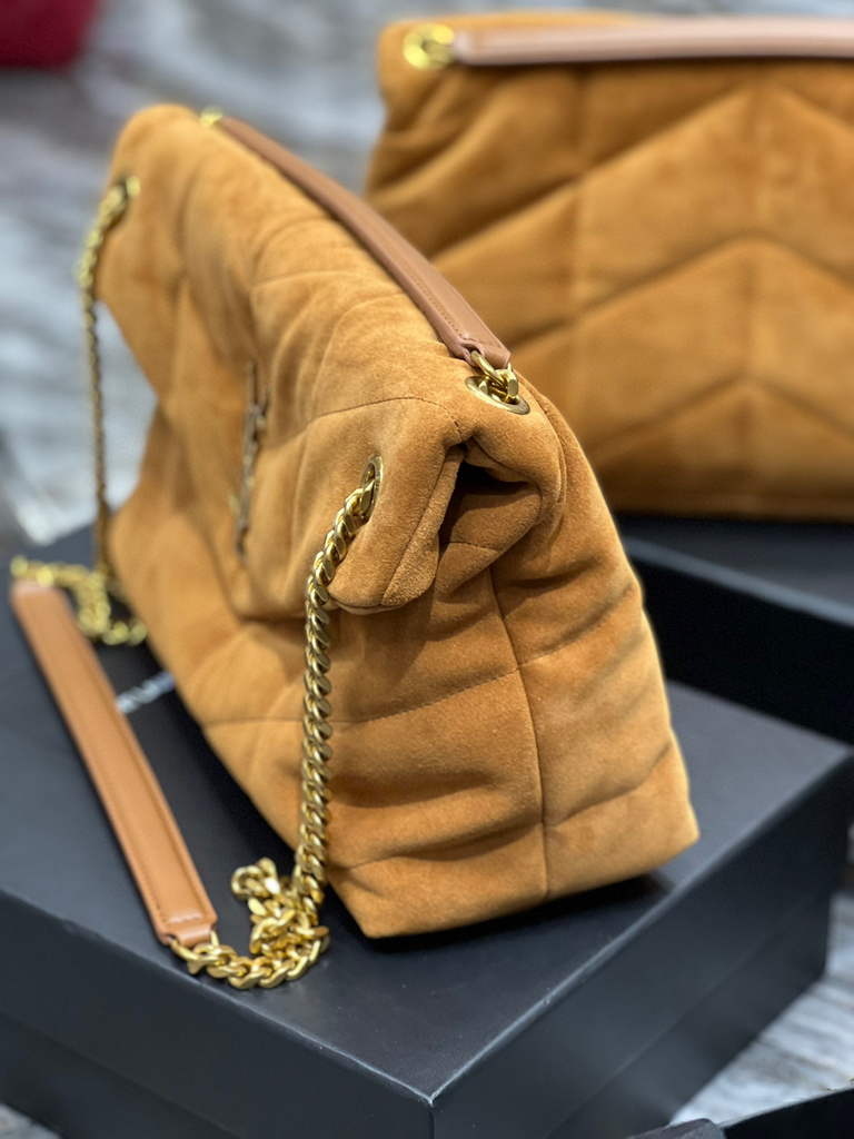 YSL 577475 Saint Laurent Puffer Medium Bag In Quilted Lambskin Leather Brown
