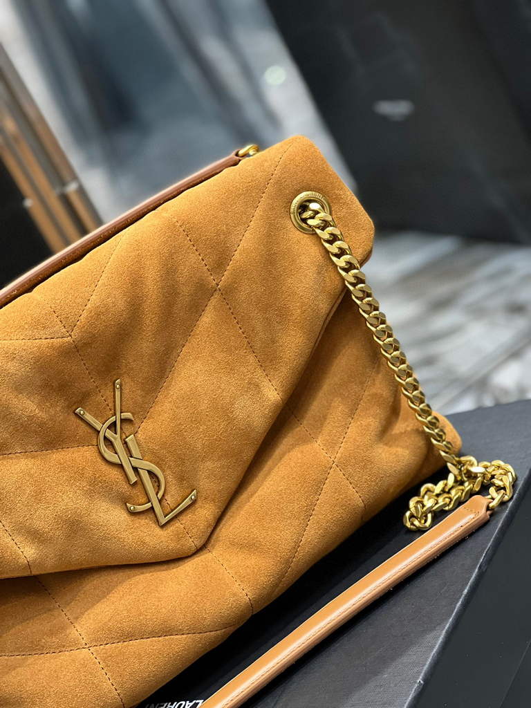 YSL 577475 Saint Laurent Puffer Medium Bag In Quilted Lambskin Leather Brown