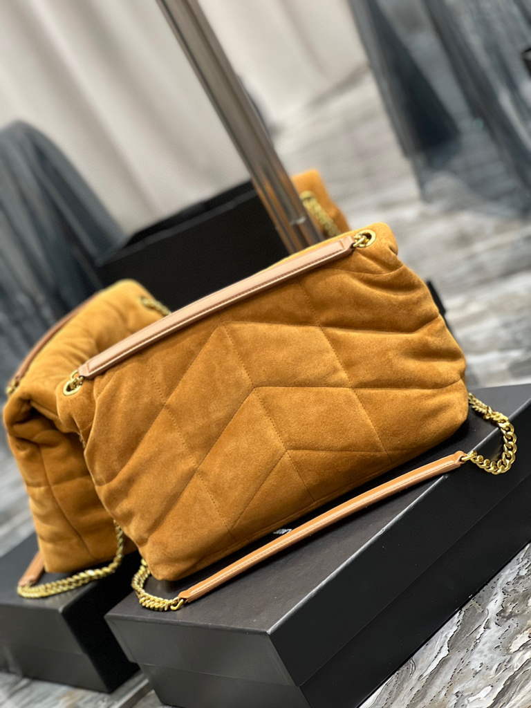 YSL 577475 Saint Laurent Puffer Medium Bag In Quilted Lambskin Leather Brown