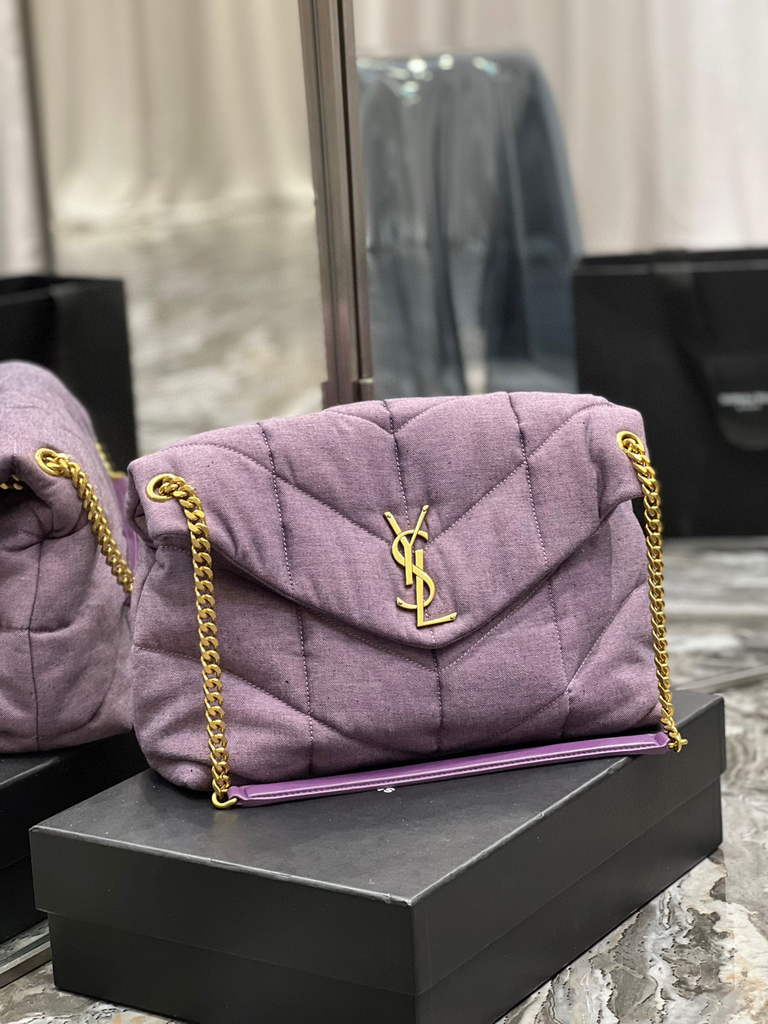 YSL 577475 Saint Laurent Puffer Medium Bag In Quilted Lambskin Leather Purple