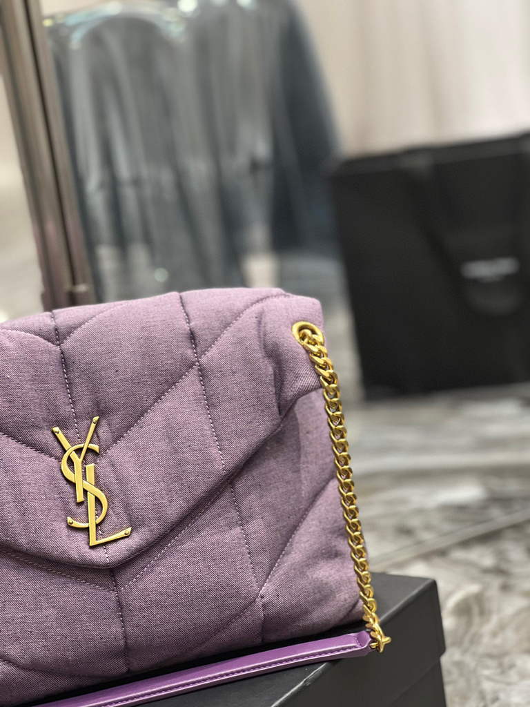 YSL 577475 Saint Laurent Puffer Medium Bag In Quilted Lambskin Leather Purple