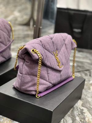 YSL 577475 Saint Laurent Puffer Medium Bag In Quilted Lambskin Leather Purple - Default Title - View 5