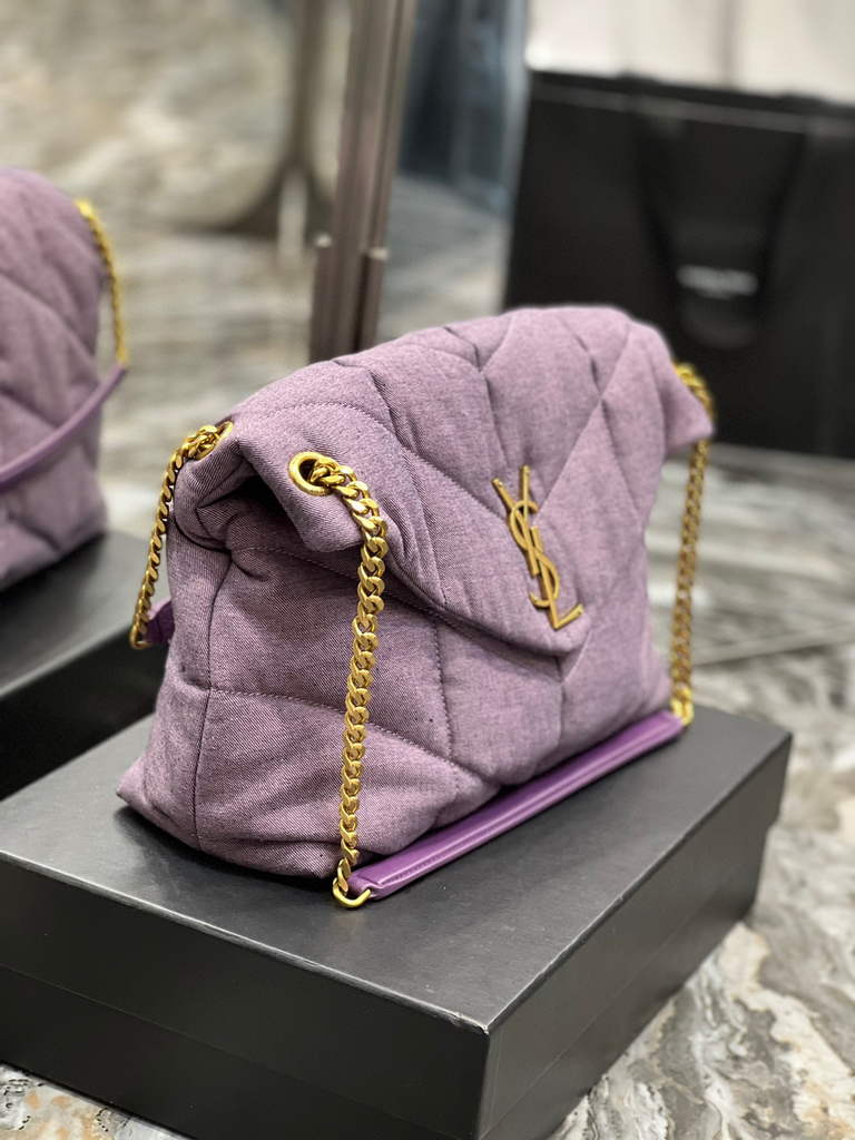 YSL 577475 Saint Laurent Puffer Medium Bag In Quilted Lambskin Leather Purple