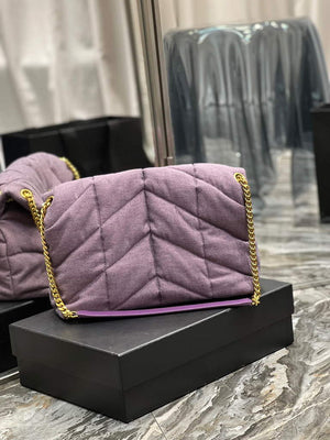 YSL 577475 Saint Laurent Puffer Medium Bag In Quilted Lambskin Leather Purple - Default Title - View 6