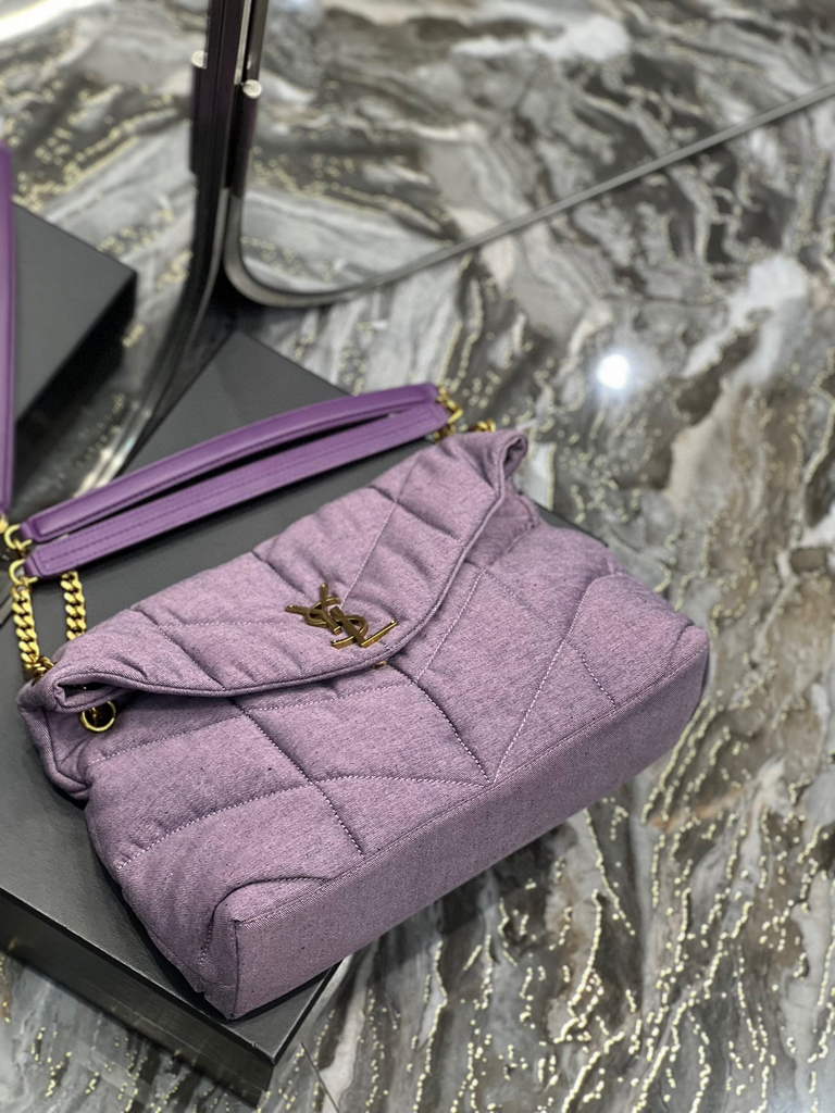 YSL 577475 Saint Laurent Puffer Medium Bag In Quilted Lambskin Leather Purple