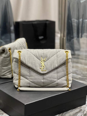 YSL 577476 Saint Laurent Puffer Small Bag In Quilted Lambskin Leather Grey - Default Title - View 1