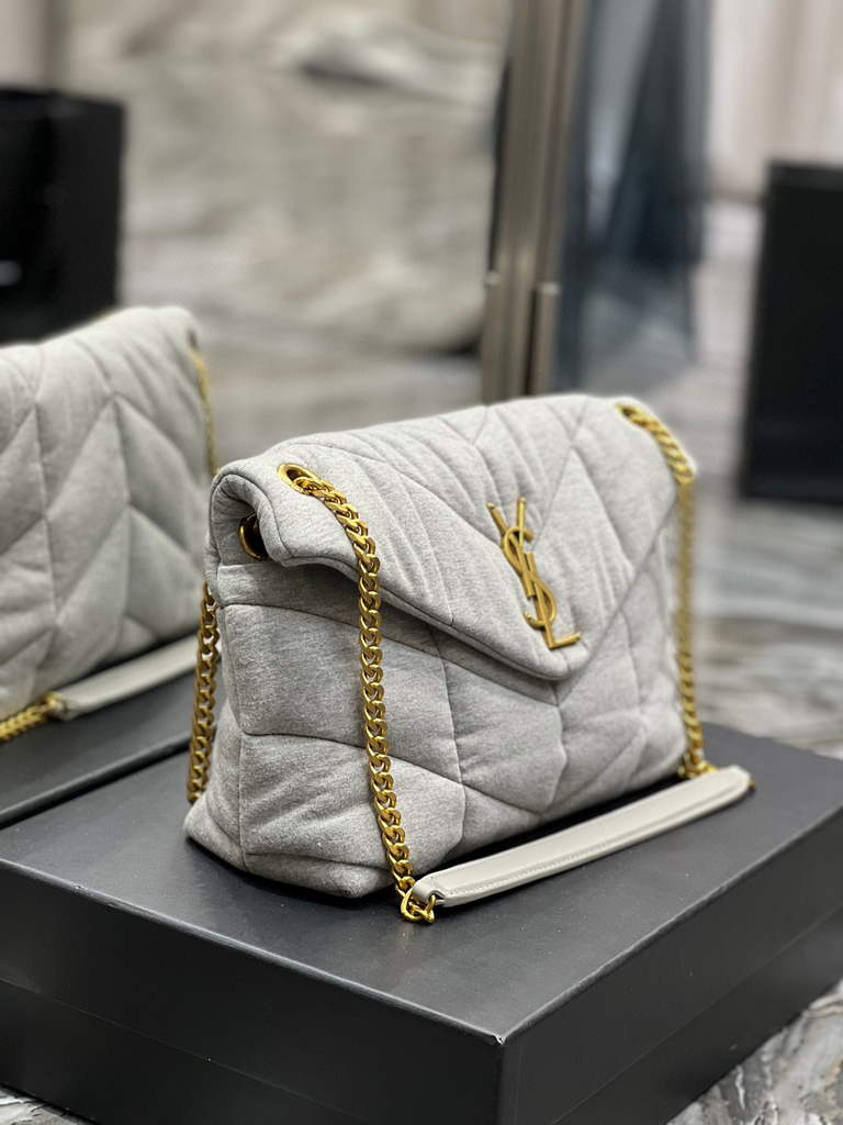 YSL 577476 Saint Laurent Puffer Small Bag In Quilted Lambskin Leather Grey
