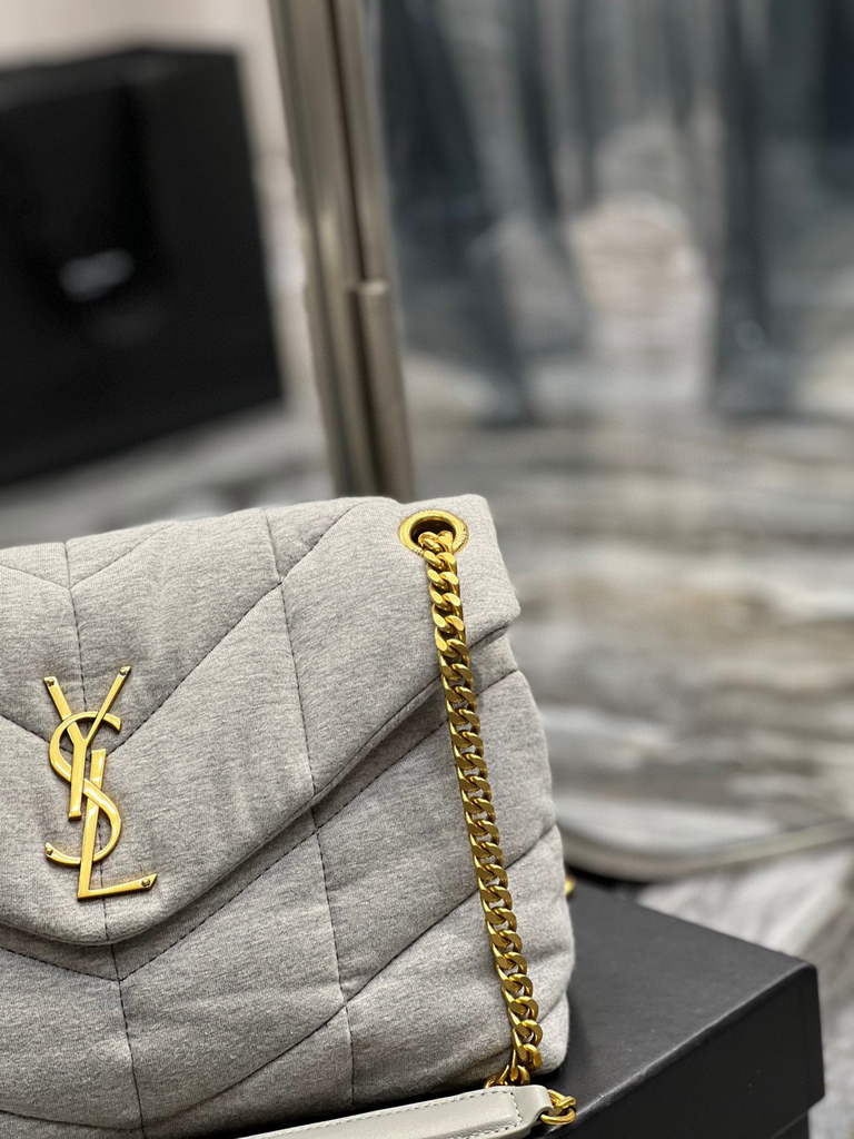 YSL 577476 Saint Laurent Puffer Small Bag In Quilted Lambskin Leather Grey