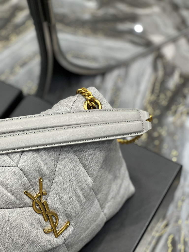 YSL 577476 Saint Laurent Puffer Small Bag In Quilted Lambskin Leather Grey