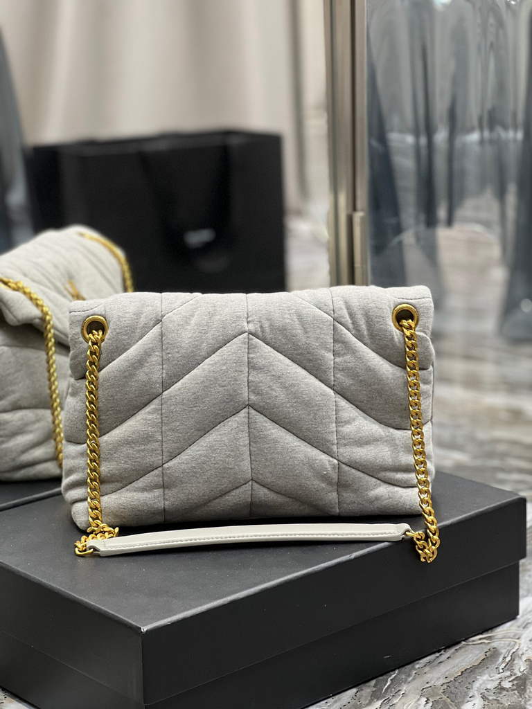 YSL 577476 Saint Laurent Puffer Small Bag In Quilted Lambskin Leather Grey
