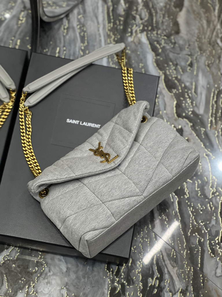 YSL 577476 Saint Laurent Puffer Small Bag In Quilted Lambskin Leather Grey