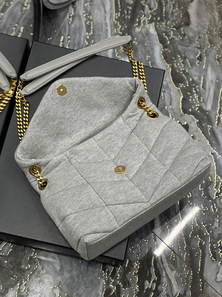 YSL 577476 Saint Laurent Puffer Small Bag In Quilted Lambskin Leather Grey