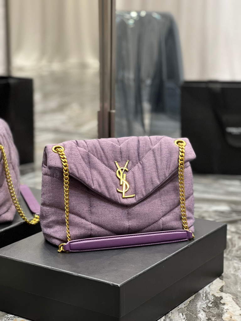 YSL 577476 Saint Laurent Puffer Small Bag In Quilted Lambskin Leather Purple