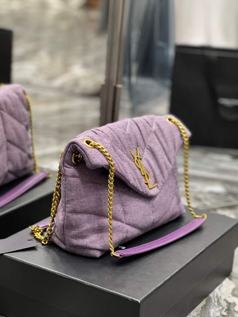 YSL 577476 Saint Laurent Puffer Small Bag In Quilted Lambskin Leather Purple