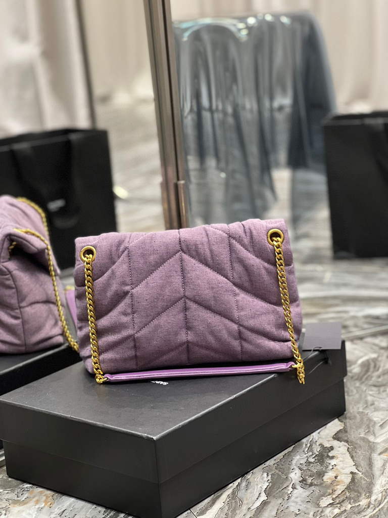 YSL 577476 Saint Laurent Puffer Small Bag In Quilted Lambskin Leather Purple