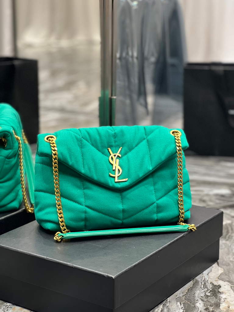 YSL 577476 Saint Laurent Puffer Small Bag In Quilted Lambskin Leather Green