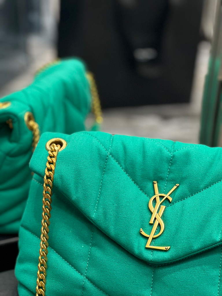 YSL 577476 Saint Laurent Puffer Small Bag In Quilted Lambskin Leather Green