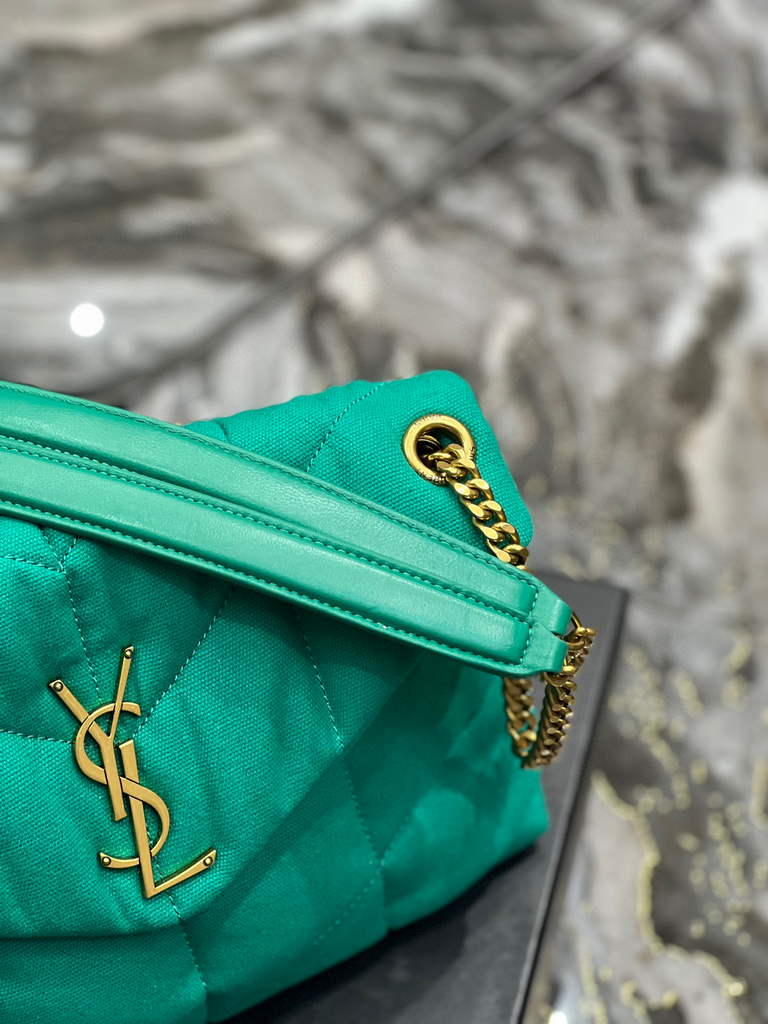 YSL 577476 Saint Laurent Puffer Small Bag In Quilted Lambskin Leather Green