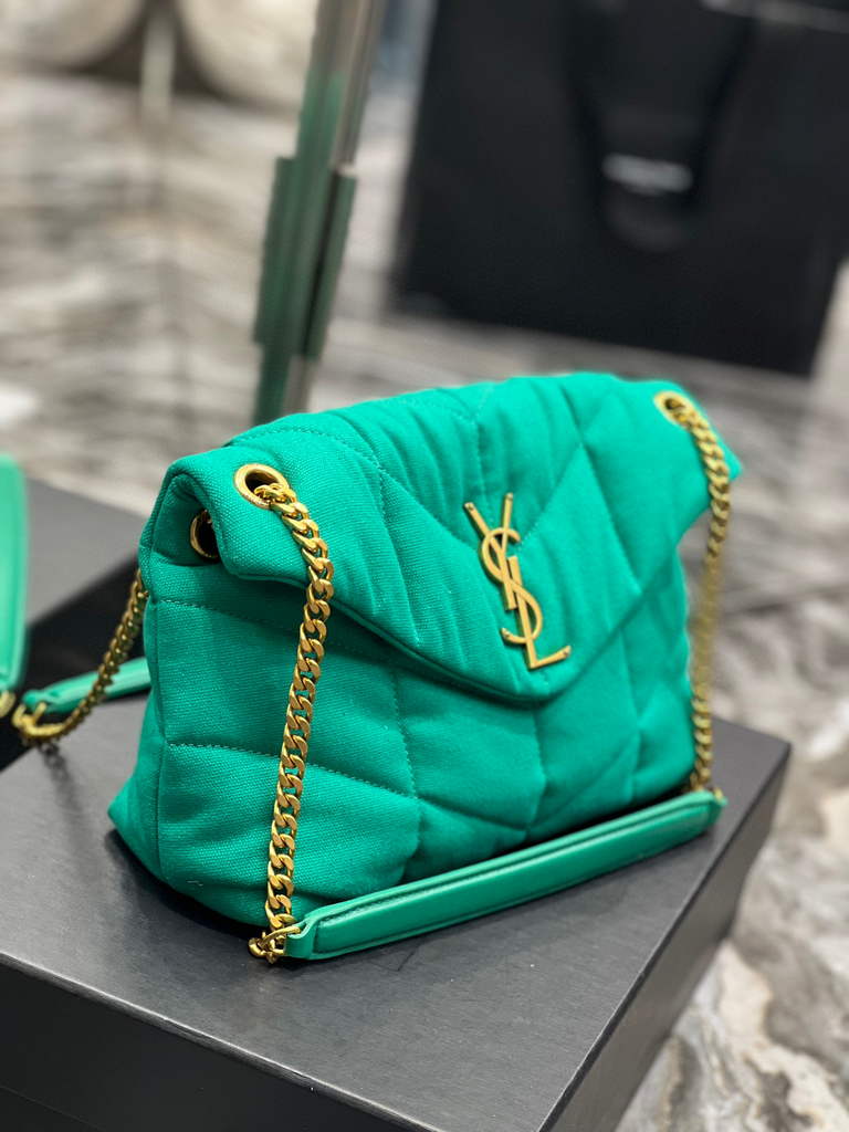YSL 577476 Saint Laurent Puffer Small Bag In Quilted Lambskin Leather Green