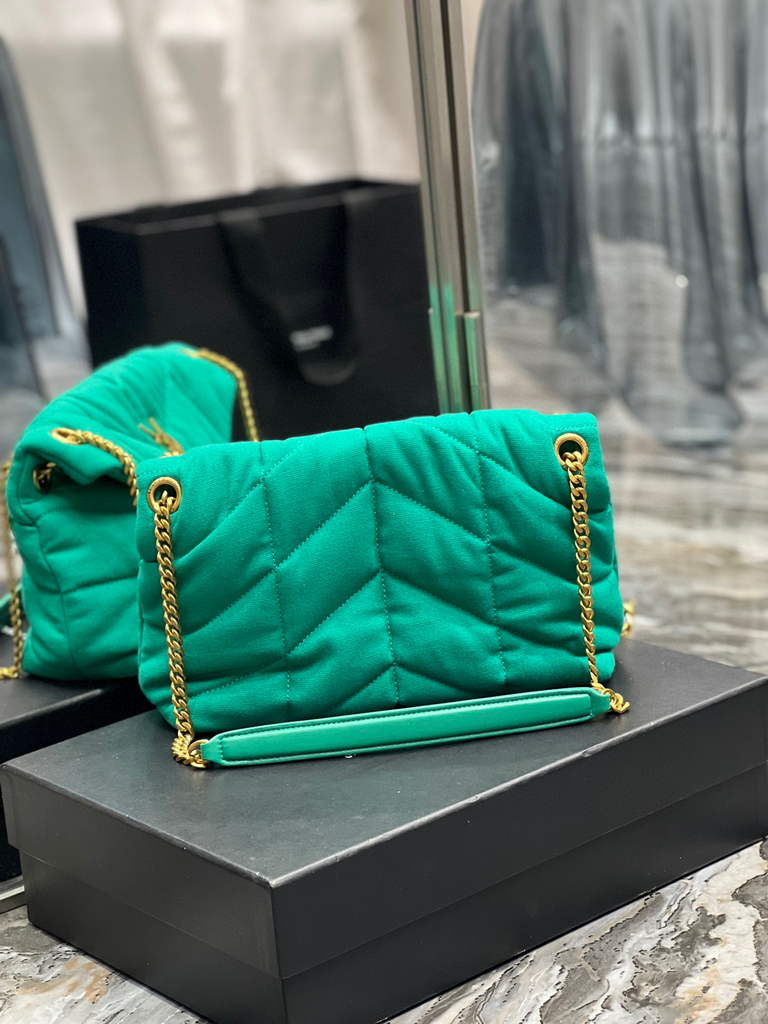 YSL 577476 Saint Laurent Puffer Small Bag In Quilted Lambskin Leather Green