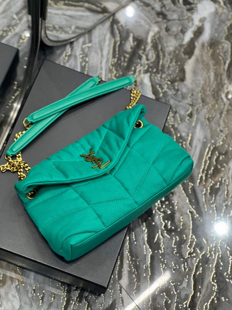 YSL 577476 Saint Laurent Puffer Small Bag In Quilted Lambskin Leather Green