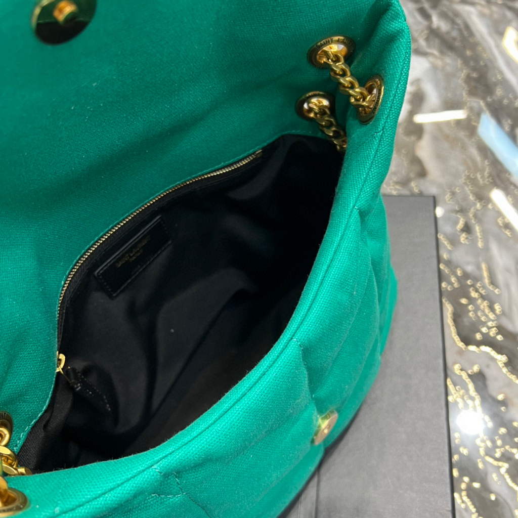 YSL 577476 Saint Laurent Puffer Small Bag In Quilted Lambskin Leather Green