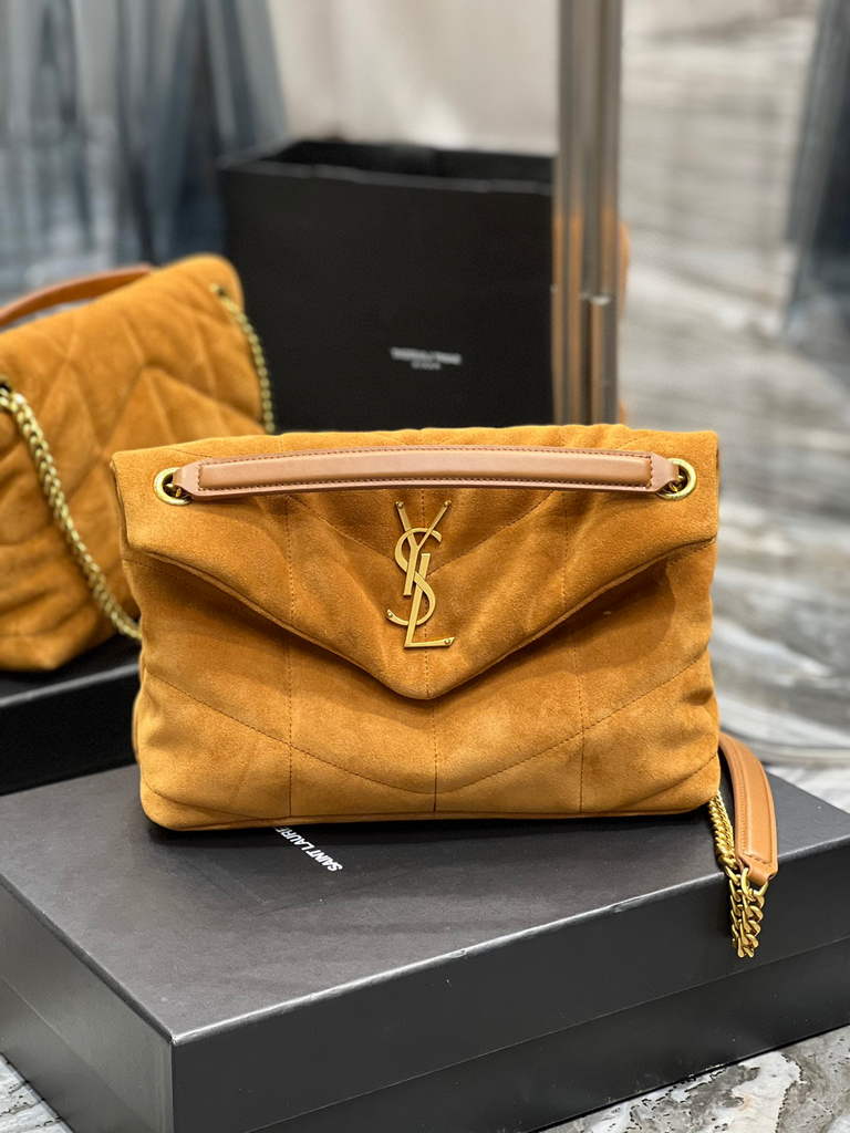 YSL 577476 Saint Laurent Puffer Small Bag In Quilted Lambskin Leather Brown - Default Title - View 1