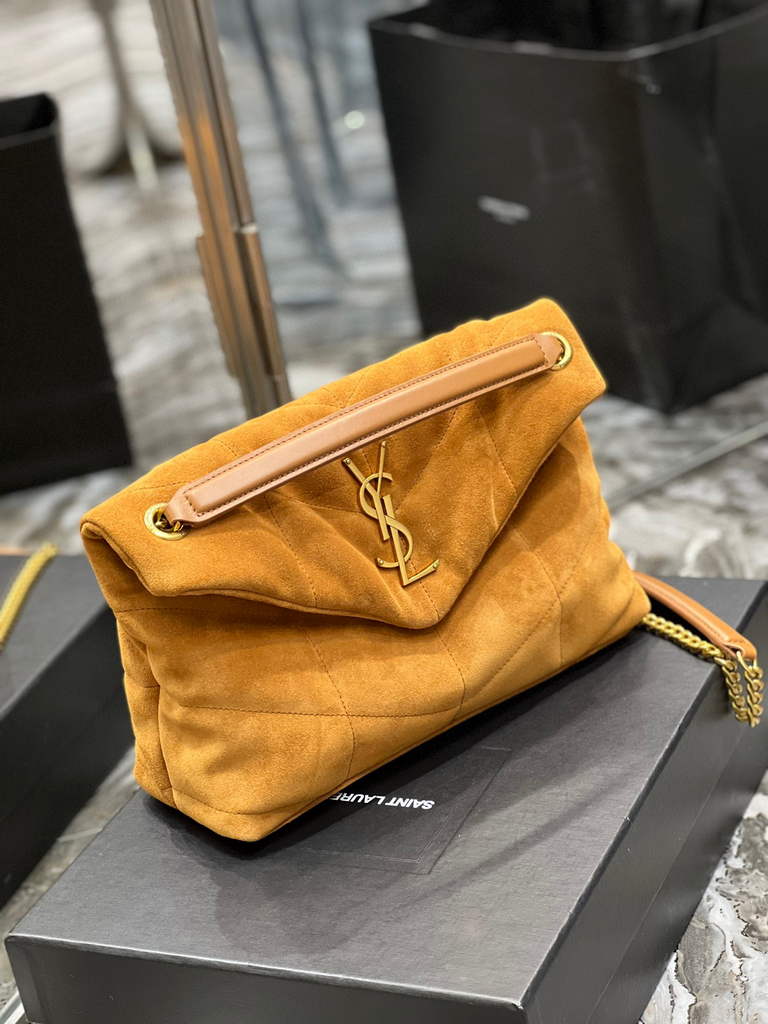 YSL 577476 Saint Laurent Puffer Small Bag In Quilted Lambskin Leather Brown