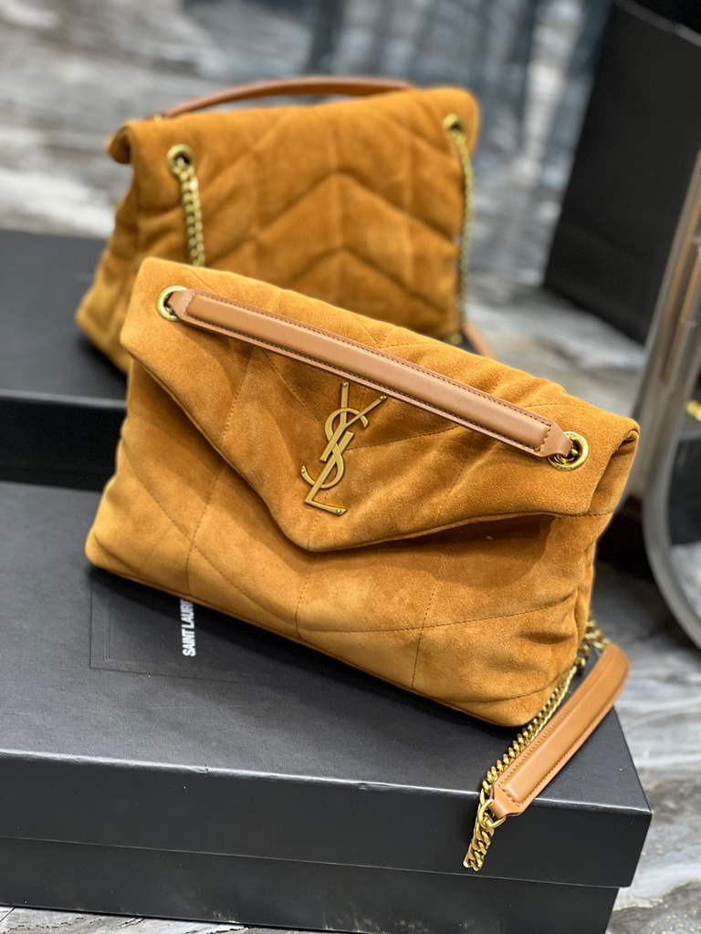 YSL 577476 Saint Laurent Puffer Small Bag In Quilted Lambskin Leather Brown