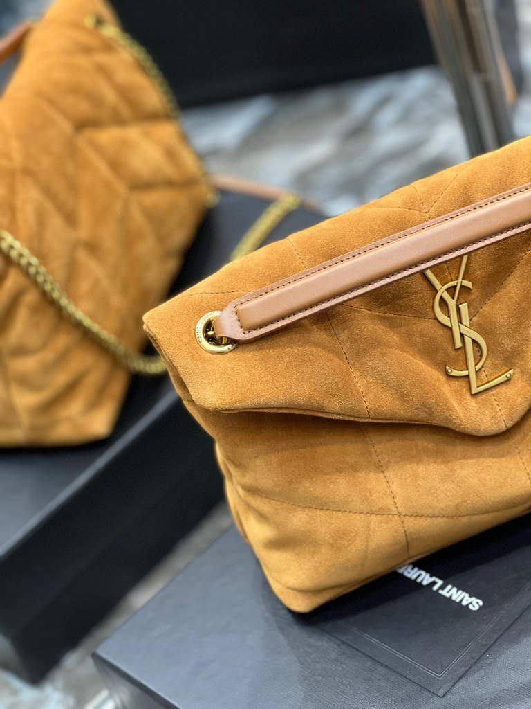 YSL 577476 Saint Laurent Puffer Small Bag In Quilted Lambskin Leather Brown