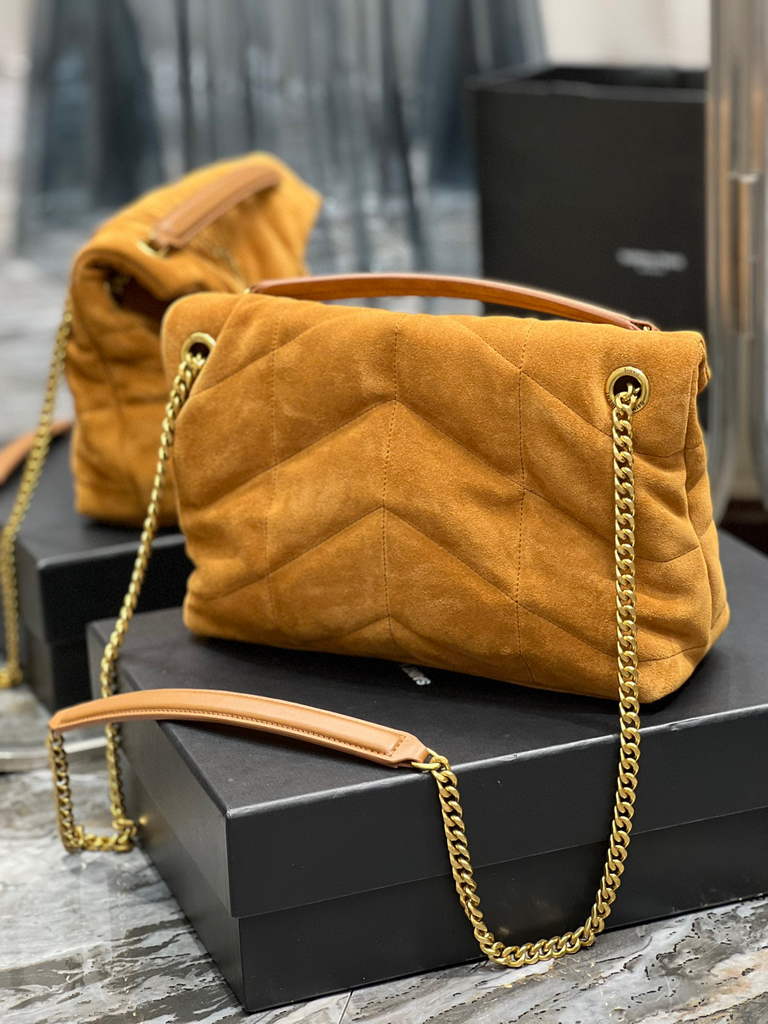 YSL 577476 Saint Laurent Puffer Small Bag In Quilted Lambskin Leather Brown