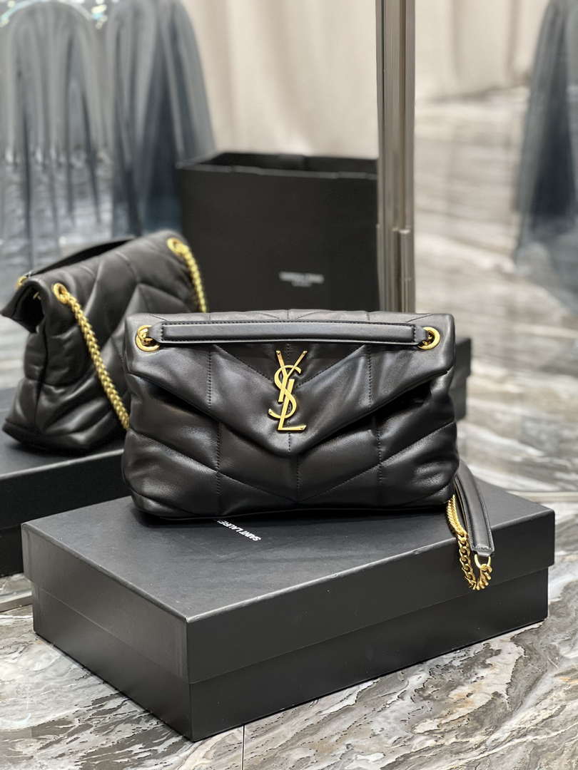 YSL 577476 Saint Laurent Puffer Small In Nappa Leather Black - Gold - View 1