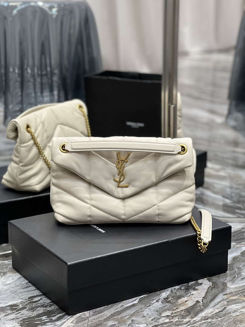 YSL 577476 Saint Laurent Puffer Small In Nappa Leather White - Gold - View 1