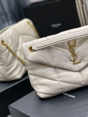 YSL 577476 Saint Laurent Puffer Small In Nappa Leather White - Gold - View 3