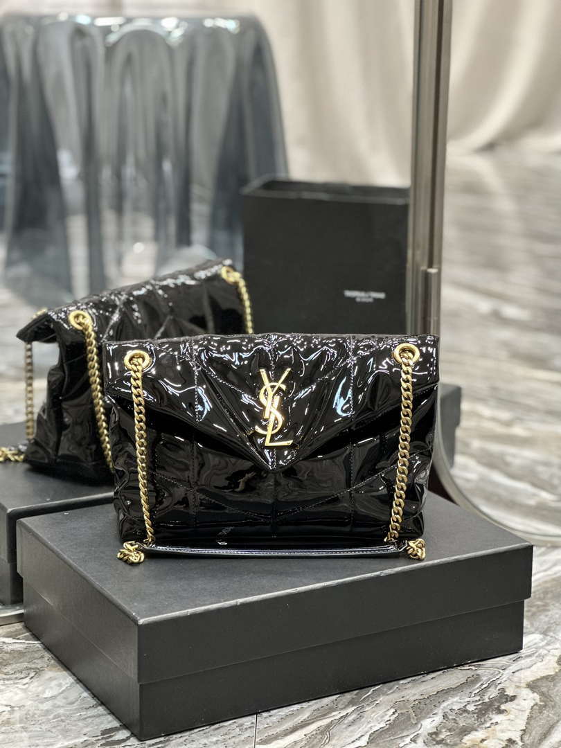 YSL 577476 Saint Laurent Puffer Small In Patent Leather Black - Default Title - View 1