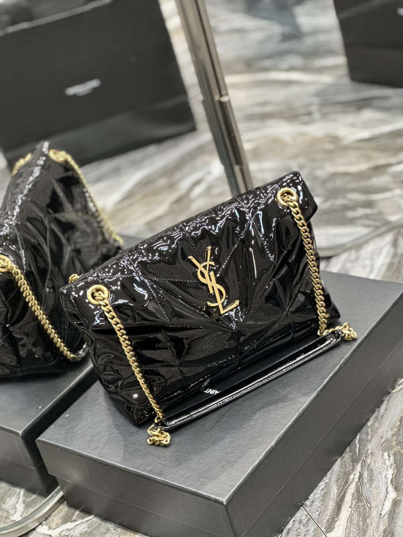 YSL 577476 Saint Laurent Puffer Small In Patent Leather Black