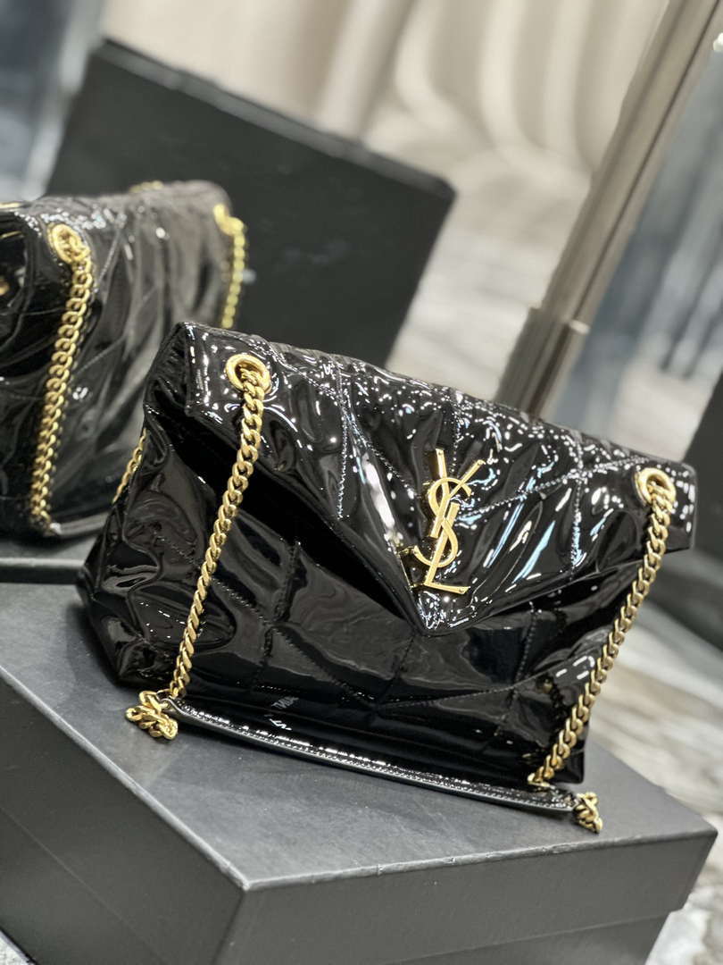 YSL 577476 Saint Laurent Puffer Small In Patent Leather Black