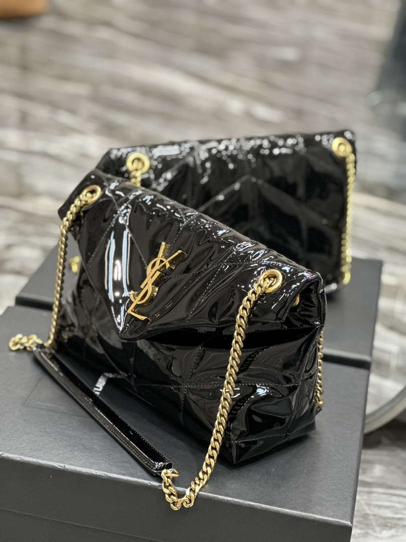 YSL 577476 Saint Laurent Puffer Small In Patent Leather Black
