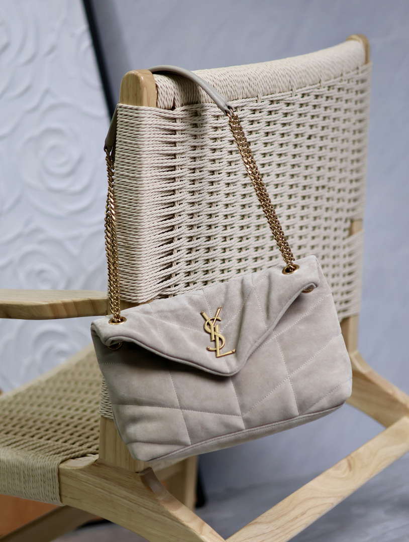 YSL 577476 Saint Laurent Puffer Small In suede Leather Gray