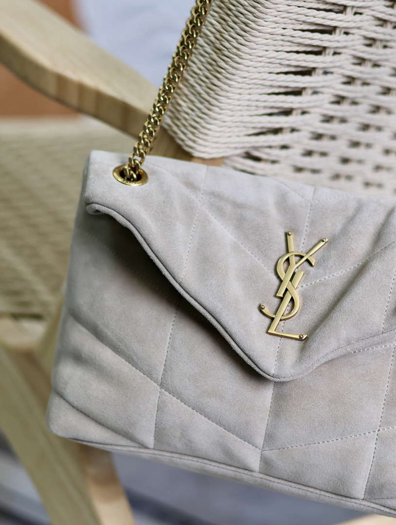 YSL 577476 Saint Laurent Puffer Small In suede Leather Gray